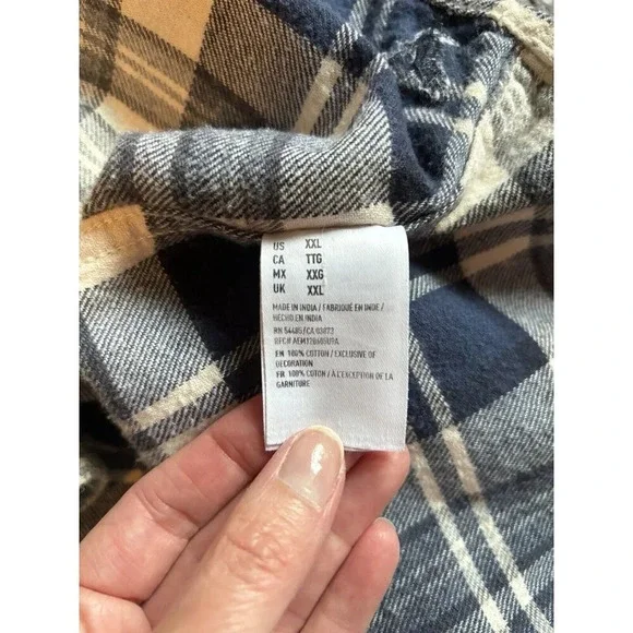 American Eagle Men's XL Flannel Button-Down Heritage Blue White Outdoor Gorpcore - Picture 8 of 8